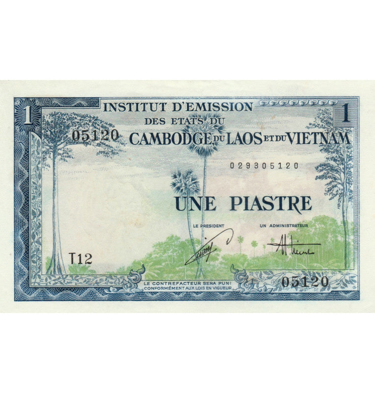 French Indo-China 1 Piastres 1954 ND Pick 105 NO UNC